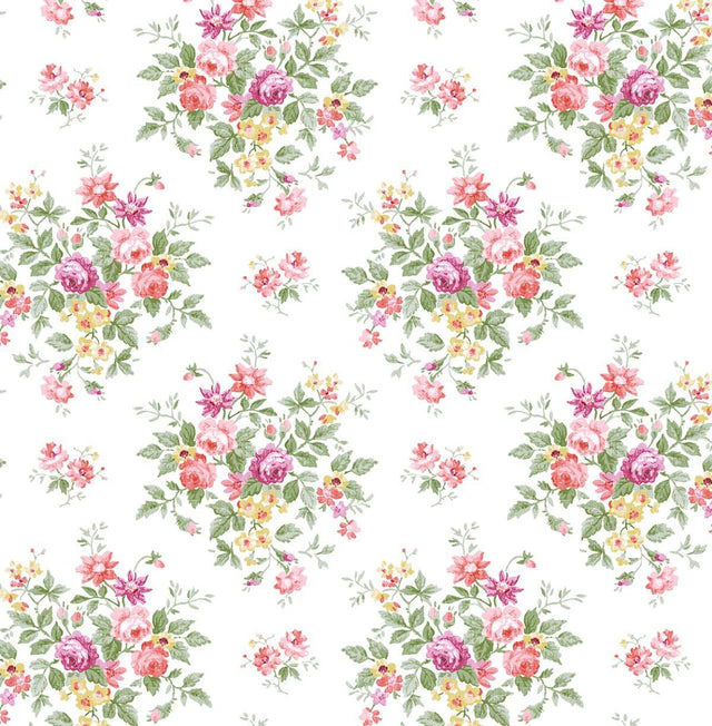 Seabrook Floral Bouquet Prepasted Watermelon & Buttercup Wallpaper