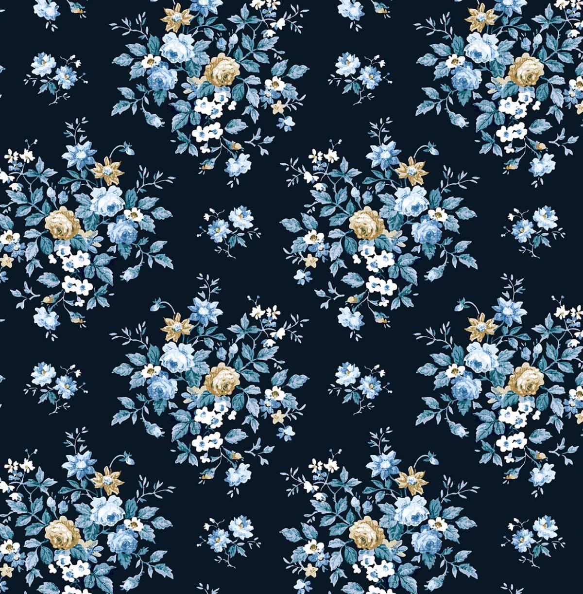 Seabrook Floral Bouquet Prepasted Midnight Blue & Toffee Wallpaper