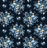 Seabrook Floral Bouquet Prepasted Midnight Blue & Toffee Wallpaper
