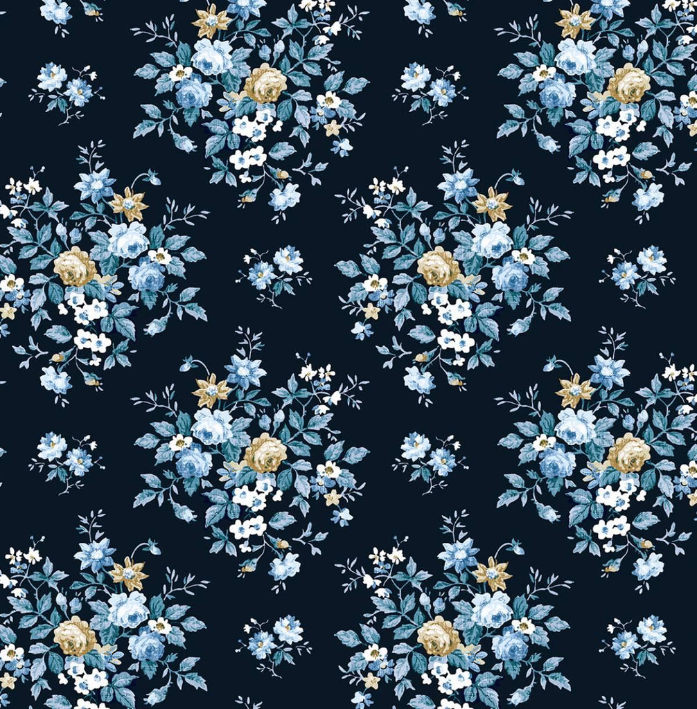Seabrook Floral Bouquet Prepasted Blue Wallpaper
