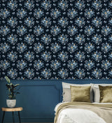 Seabrook Floral Bouquet Prepasted Blue Wallpaper