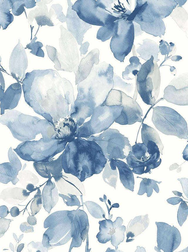 Seabrook Watercolor Garden Bluestone Wallpaper