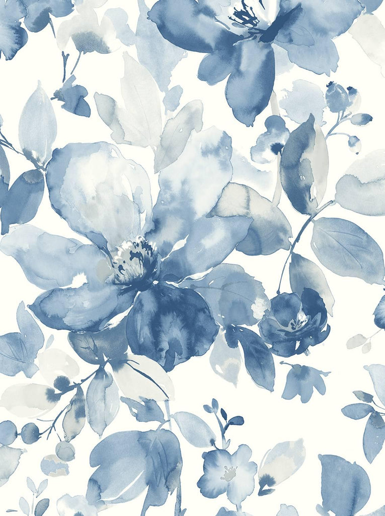 Seabrook Watercolor Garden Blue Wallpaper
