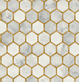 Seabrook Faux Hex Tile Alaska Grey & Metallic Gold Wallpaper