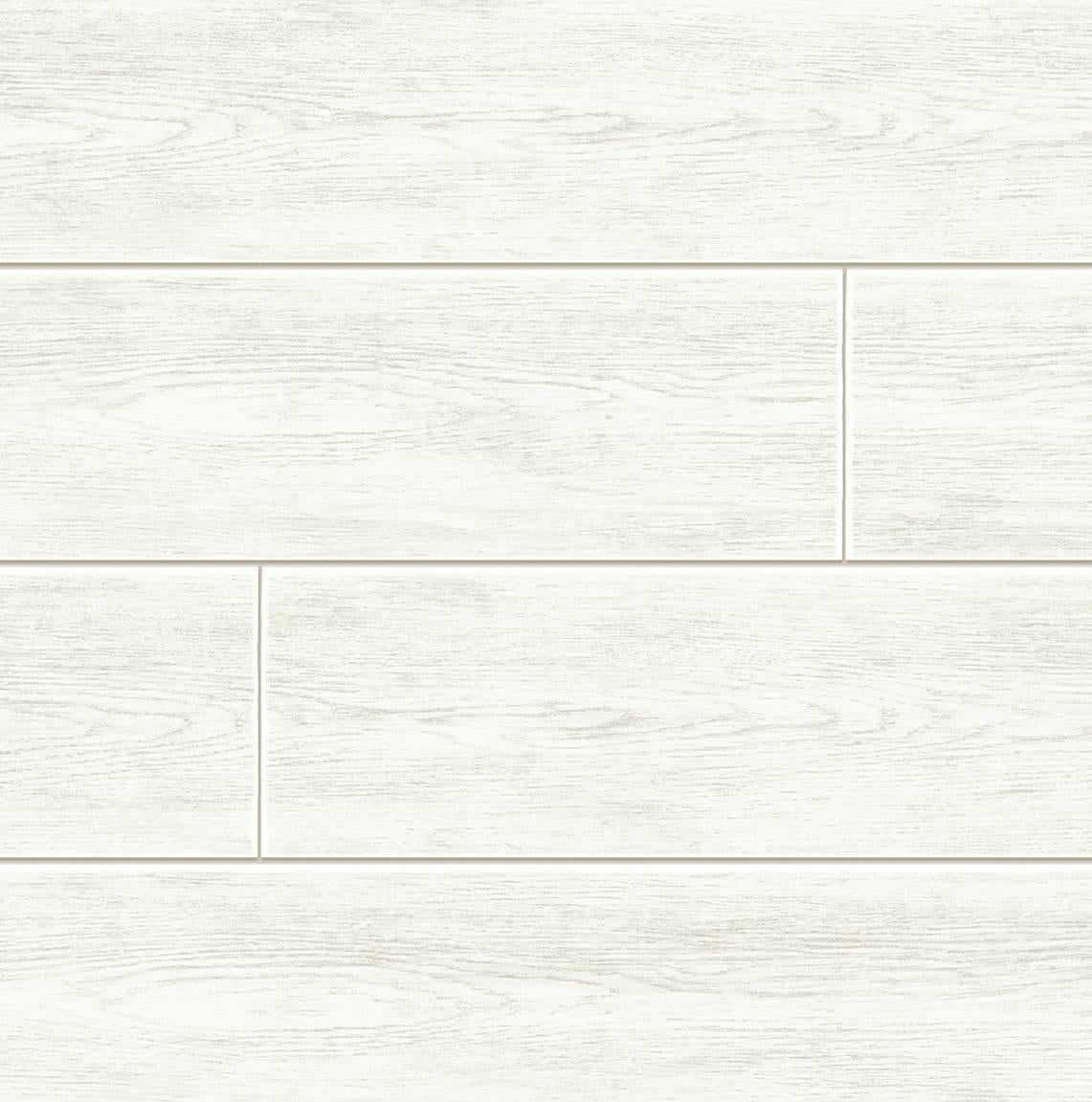 Seabrook Coastal Faux Shiplap Alabaster Wallpaper