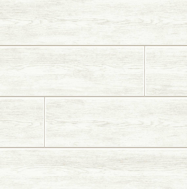 Seabrook Coastal Faux Shiplap Alabaster Wallpaper