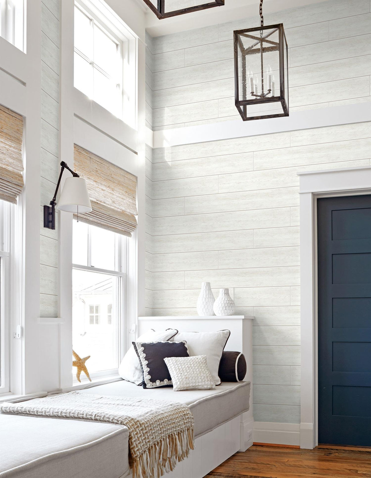 Seabrook Coastal Faux Shiplap Off-White Wallpaper