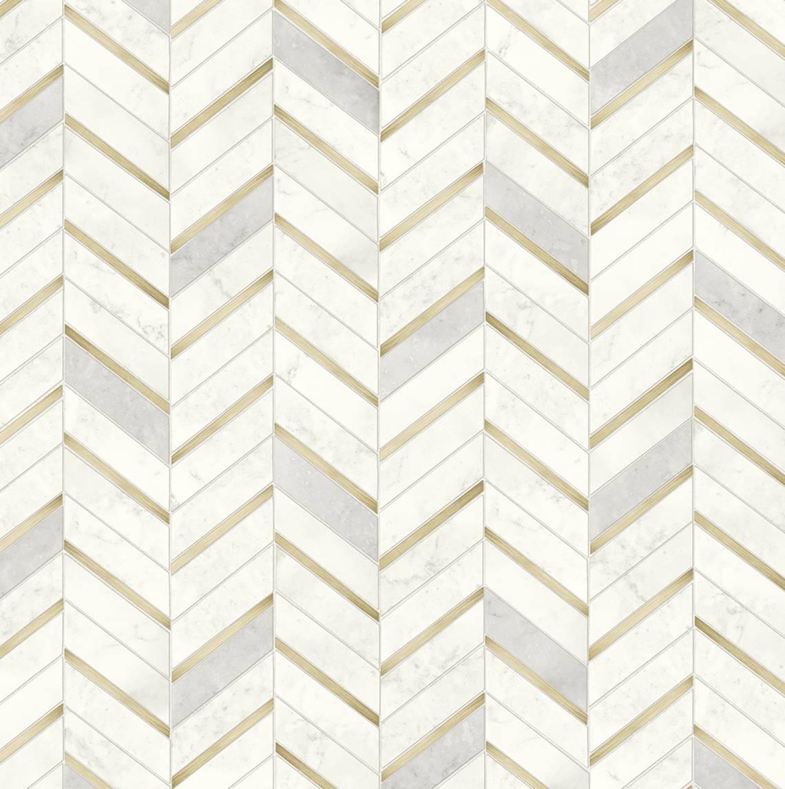 Seabrook Chevron Faux Tile Gold & Pearl Grey Wallpaper