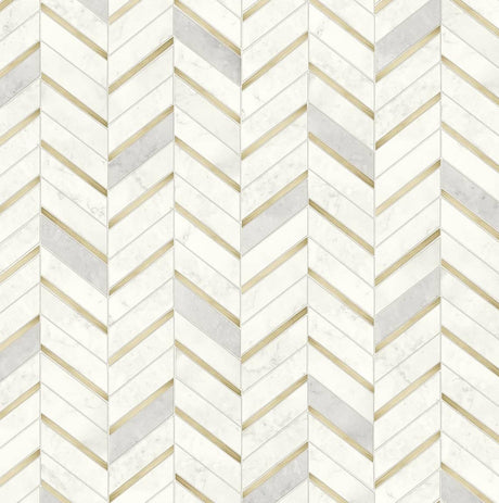Seabrook Chevron Faux Tile Gold & Pearl Grey Wallpaper