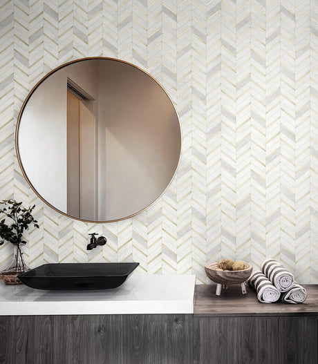 Seabrook Chevron Faux Tile Gold Wallpaper