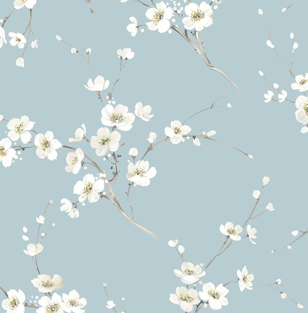 Seabrook Blossoming Branches Blue Wallpaper