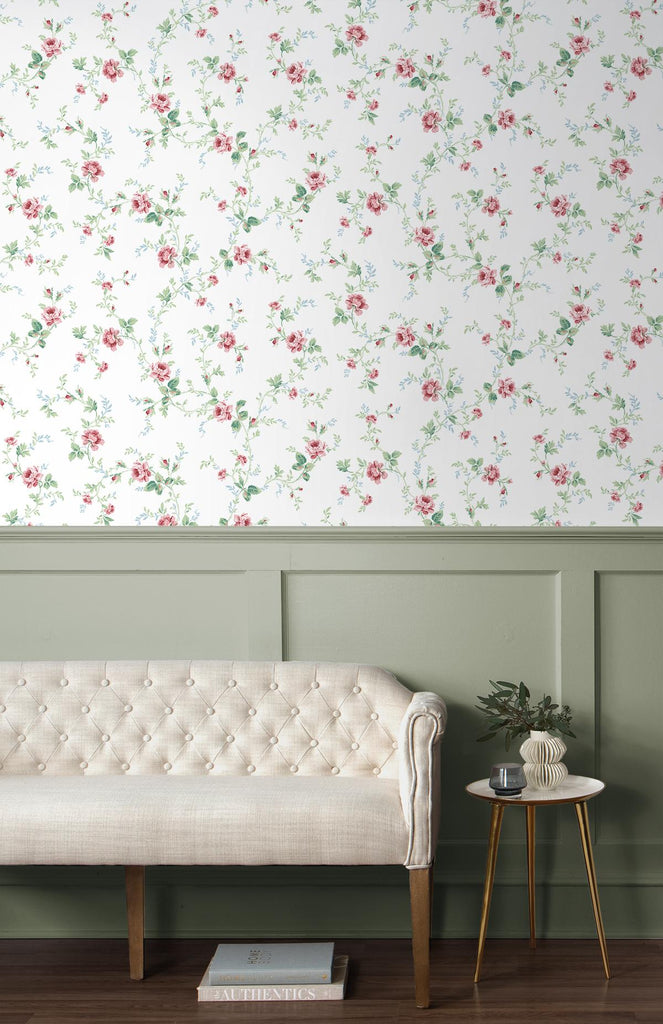 Seabrook Meadow Floral Trail Pink Wallpaper