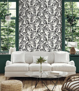 Seabrook Beckett Sketched Leaves Black Wallpaper