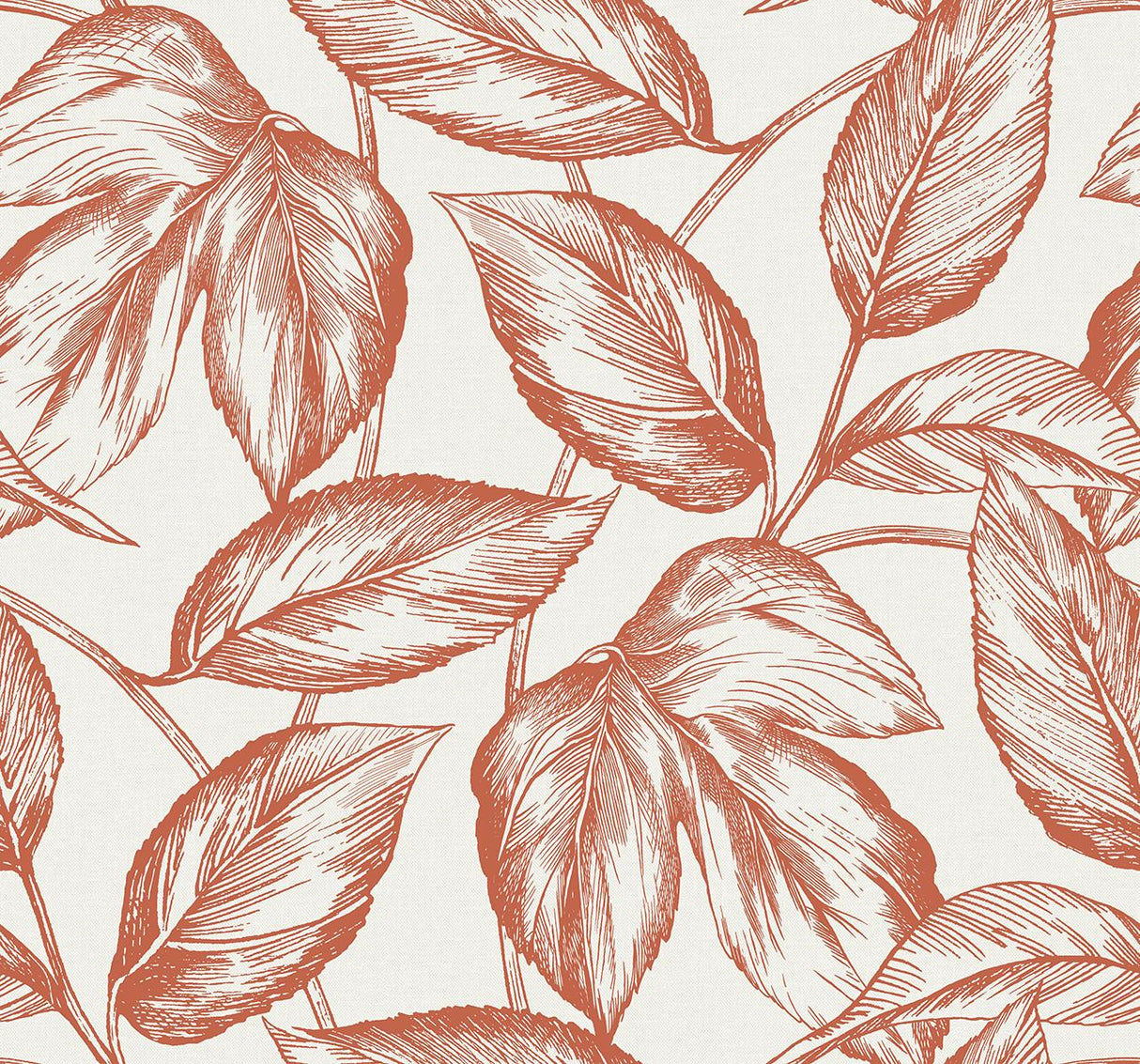 Seabrook Beckett Sketched Leaves Rich Coral Wallpaper