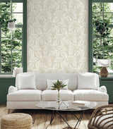 Seabrook Beckett Sketched Leaves Beige Wallpaper