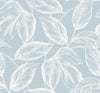 Seabrook Beckett Sketched Leaves Baby Blue Wallpaper