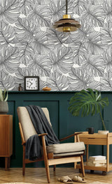 Seabrook Tarra Monstera Leaf Black Wallpaper