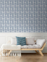 Seabrook Kira Leaf Husk Blue Wallpaper