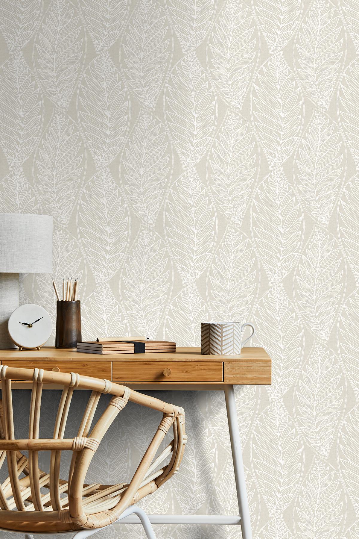Seabrook Kira Leaf Husk Beige Wallpaper