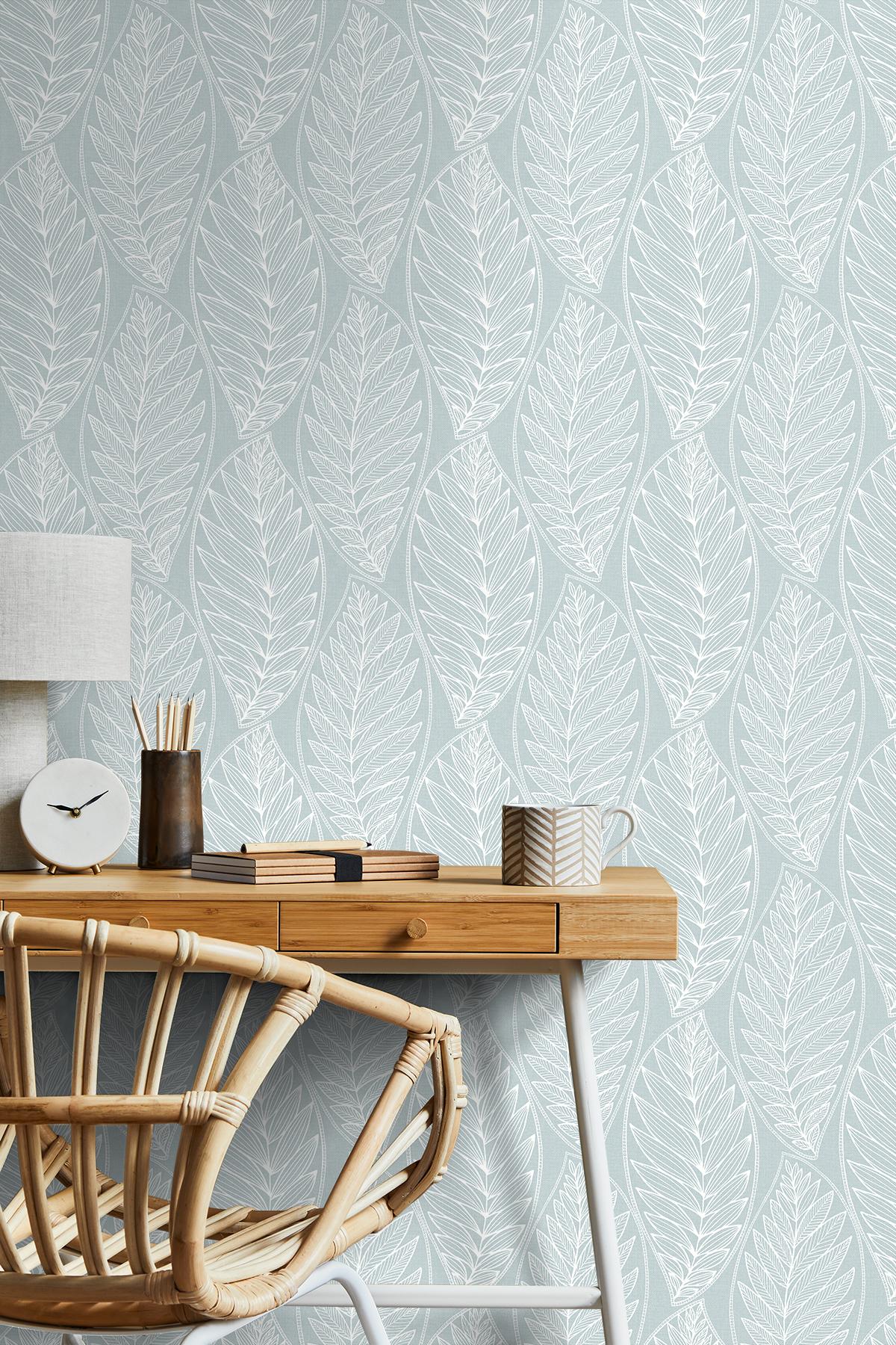 Seabrook Kira Leaf Husk Blue Wallpaper