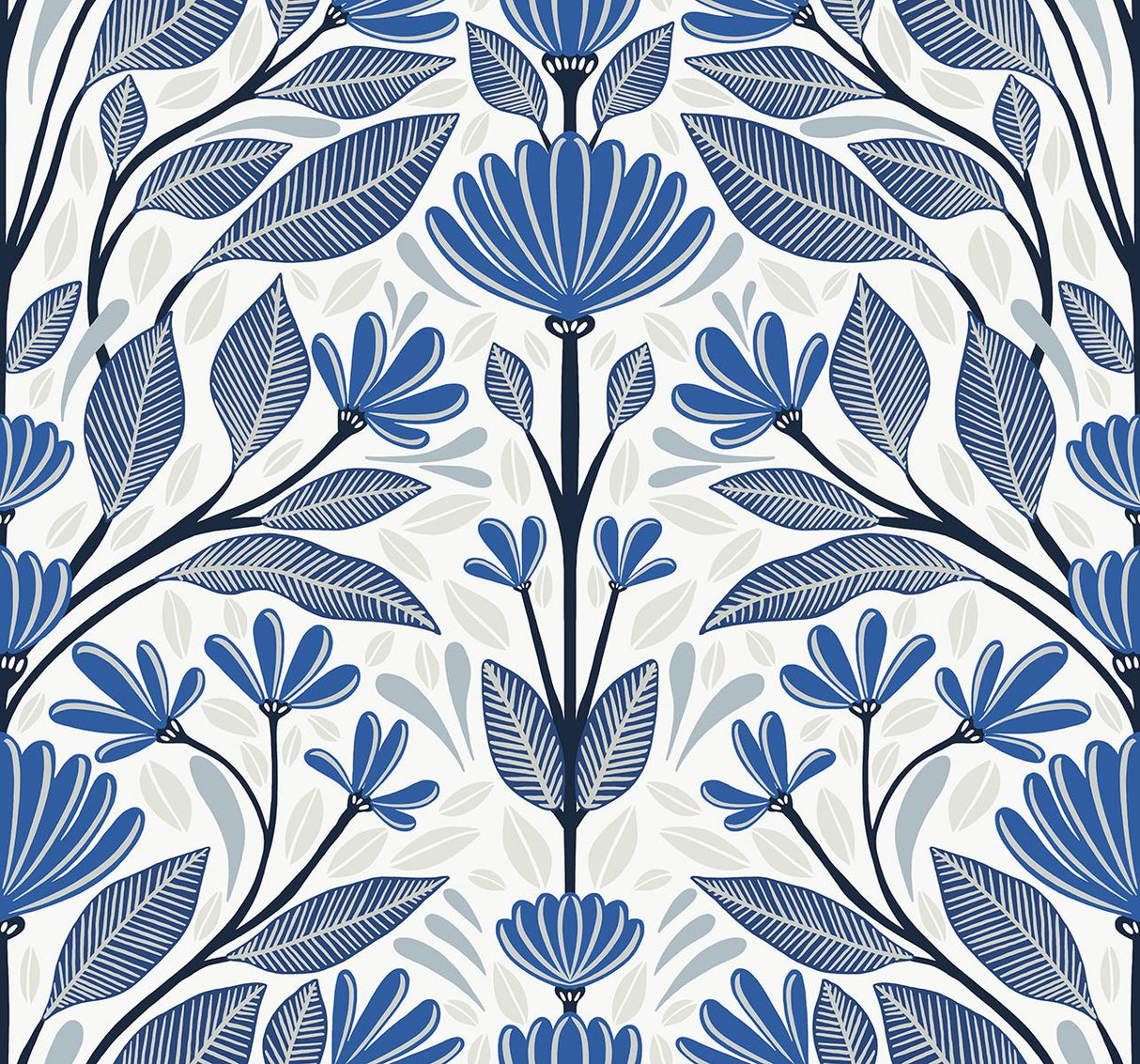 Seabrook Carmela Folk Floral True Blue Wallpaper