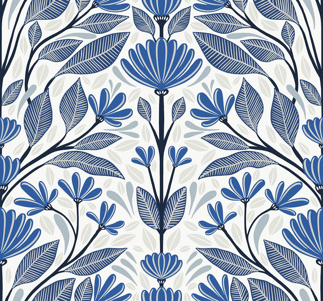 Seabrook Carmela Folk Floral True Blue Wallpaper