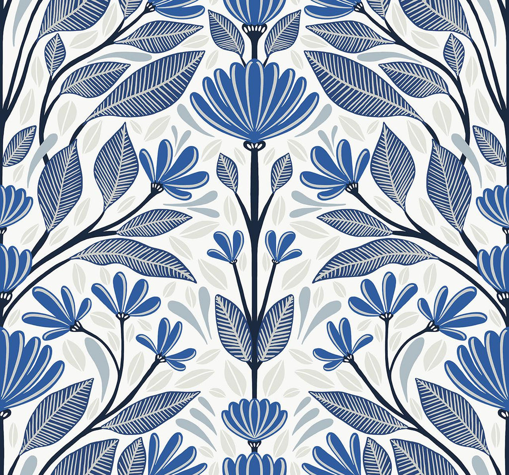 Seabrook Carmela Folk Floral Blue Wallpaper