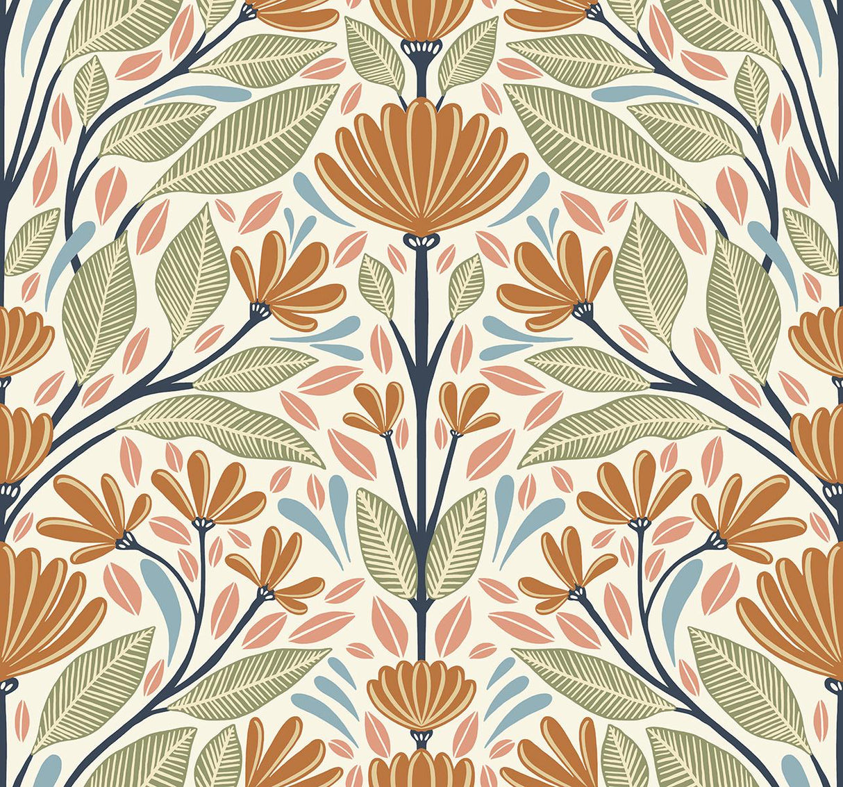 Seabrook Carmela Folk Floral Summer Ends Wallpaper