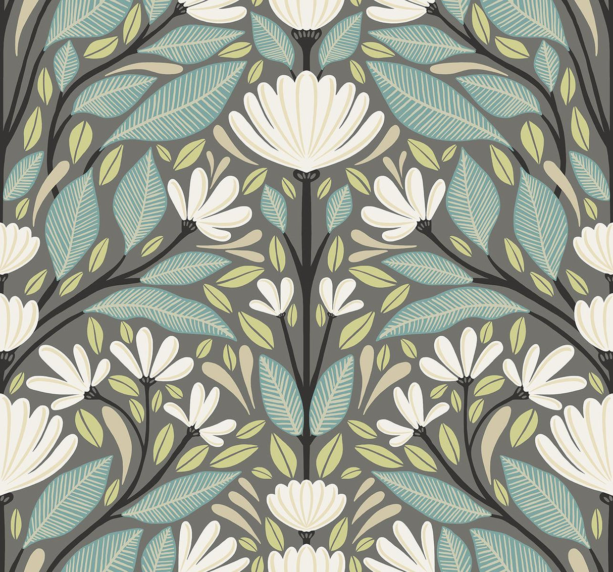 Seabrook Carmela Folk Floral Spirit Grey Wallpaper