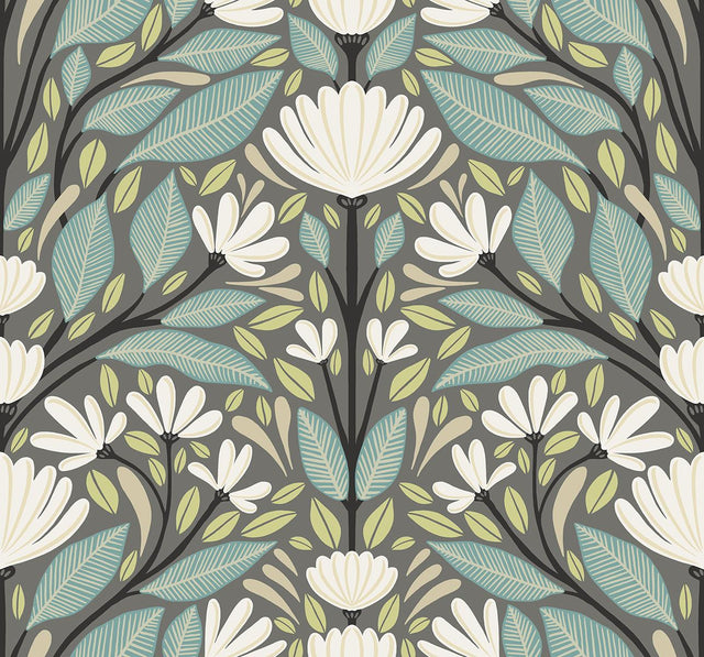 Seabrook Carmela Folk Floral Spirit Grey Wallpaper