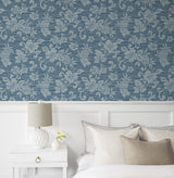 Seabrook Juno Island Floral Blue Wallpaper
