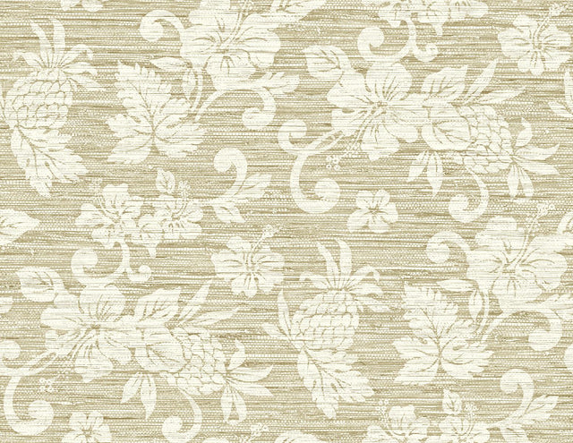 Seabrook Juno Island Floral Saddle Tan Wallpaper