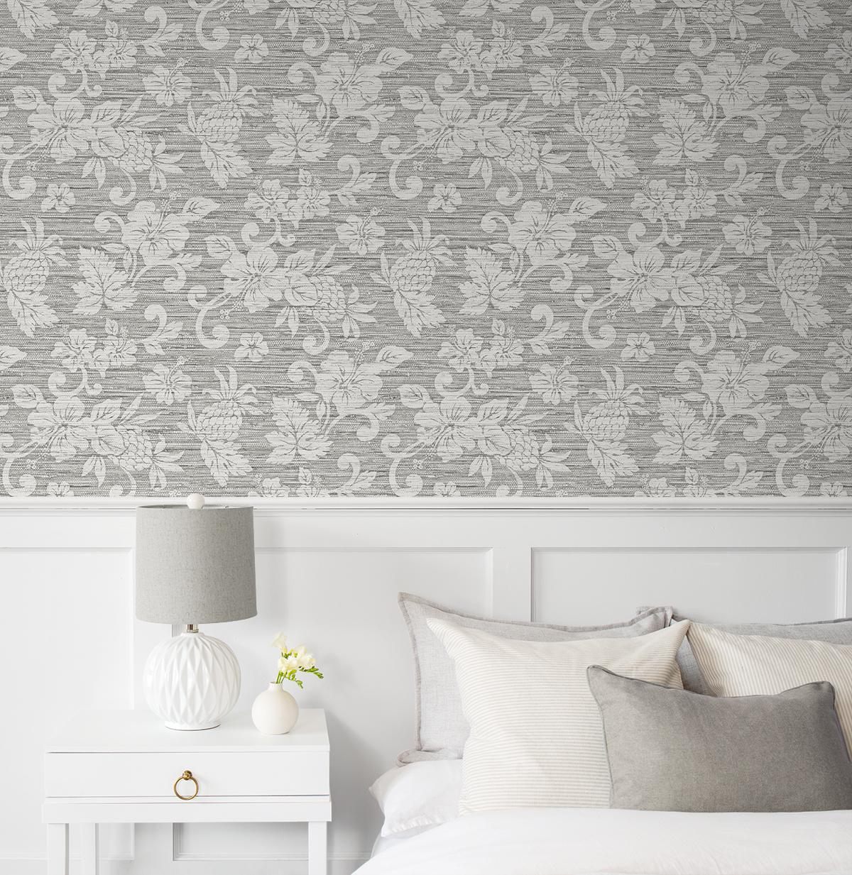 Seabrook Juno Island Floral Grey Wallpaper