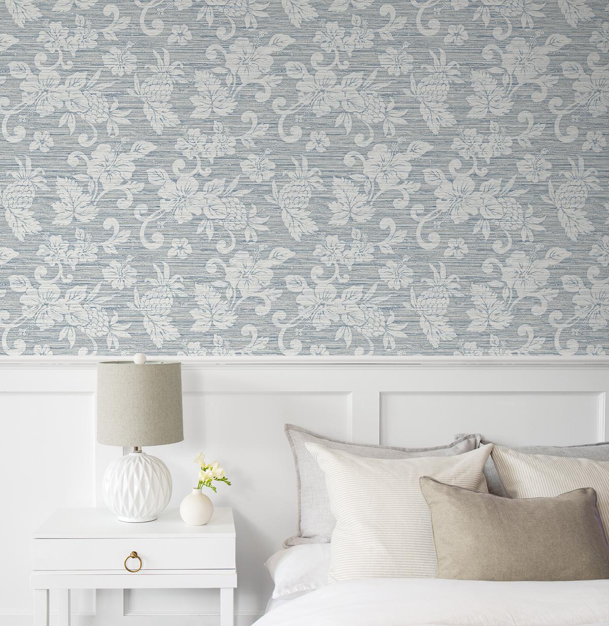 Seabrook Juno Island Floral Blue Wallpaper