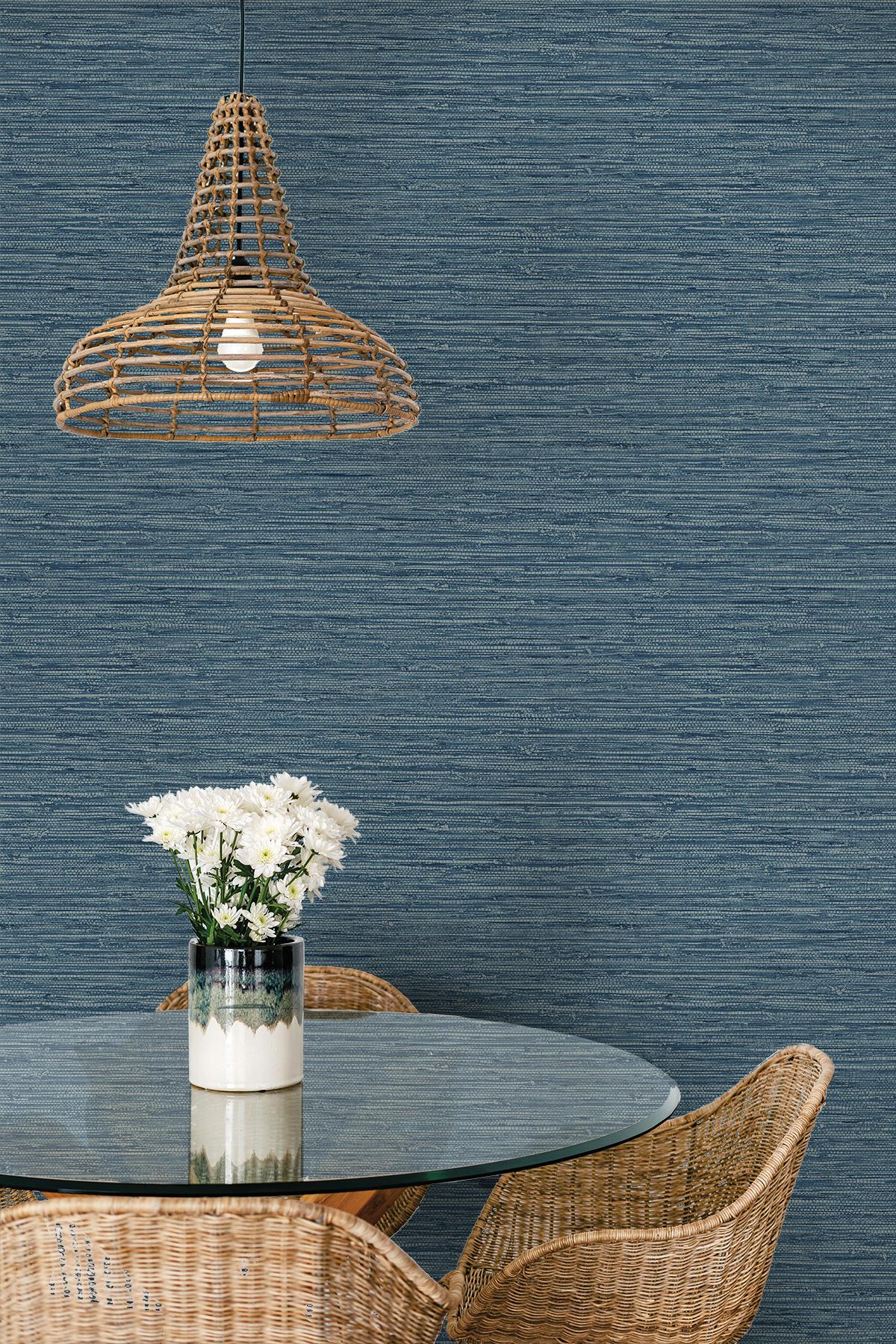 Seabrook Isla Faux Jute Blue Wallpaper