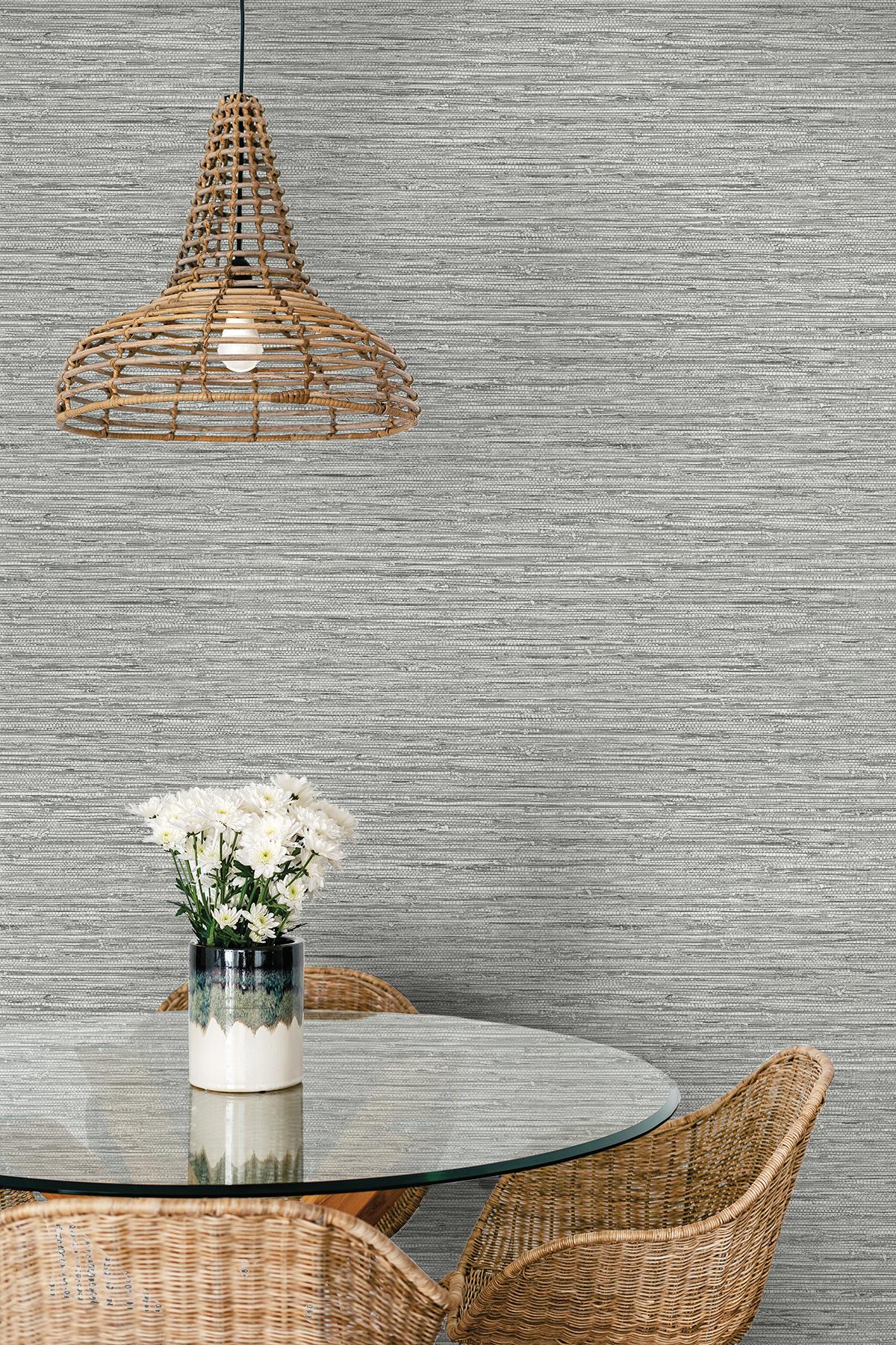 Seabrook Isla Faux Jute Grey Wallpaper
