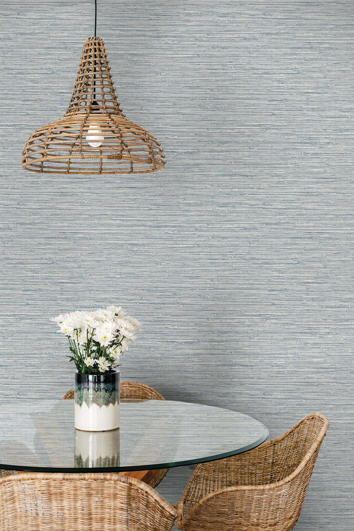 Seabrook Isla Faux Jute Blue Wallpaper
