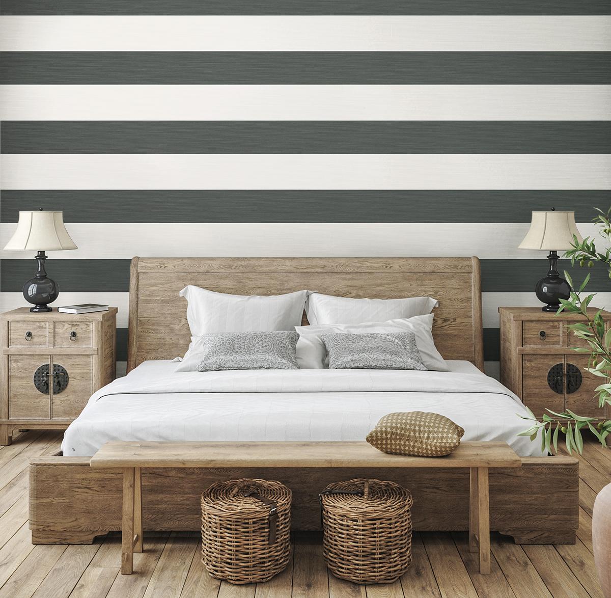 Seabrook Dylan Striped Stringcloth Grey Wallpaper