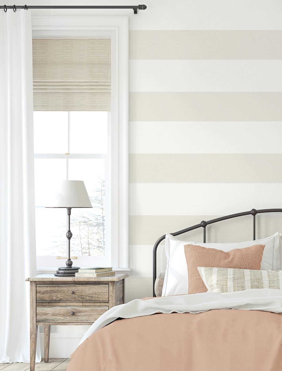 Seabrook Dylan Striped Stringcloth Beige Wallpaper