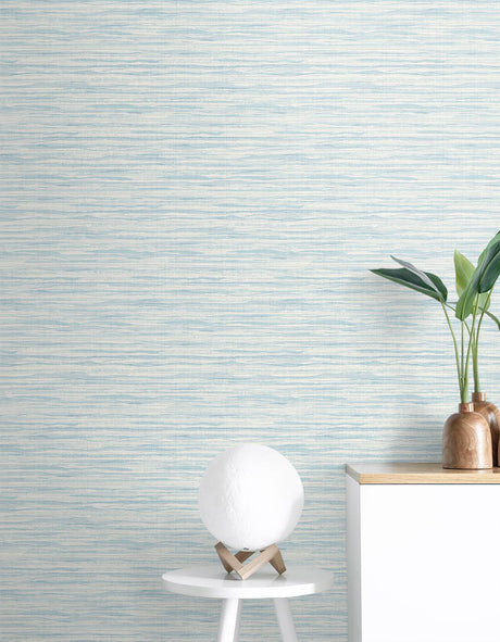 Seabrook Skye Wave Stringcloth Blue Wallpaper
