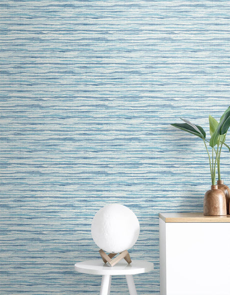Seabrook Skye Wave Stringcloth Blue Wallpaper