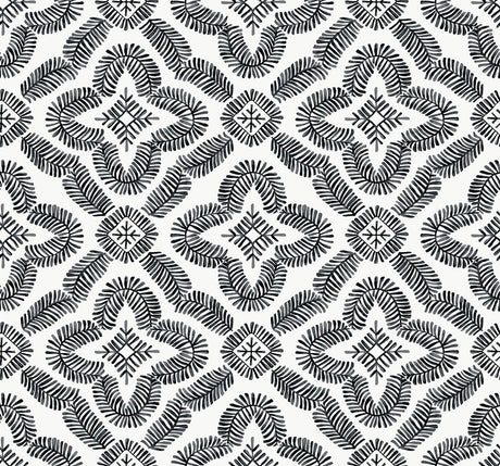 Seabrook Talia Botanical Medallion Black and White Wallpaper