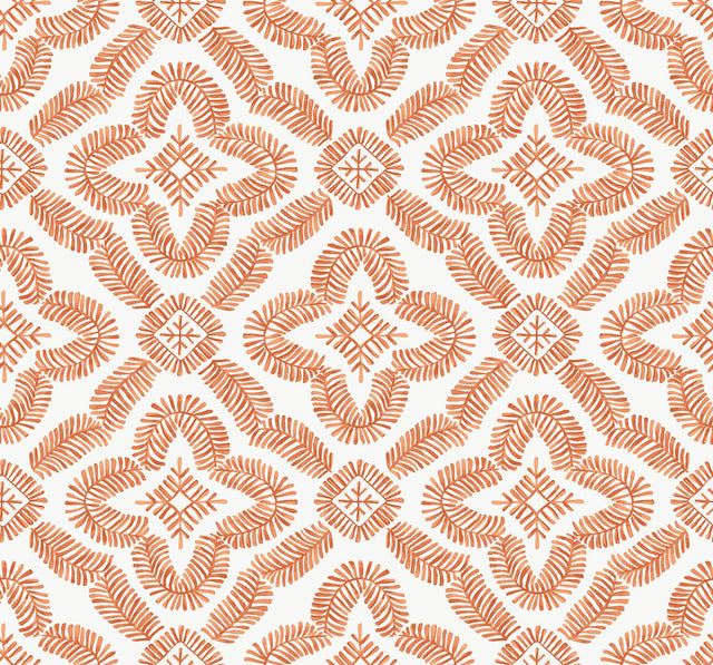 Seabrook Talia Botanical Medallion Salmon Wallpaper