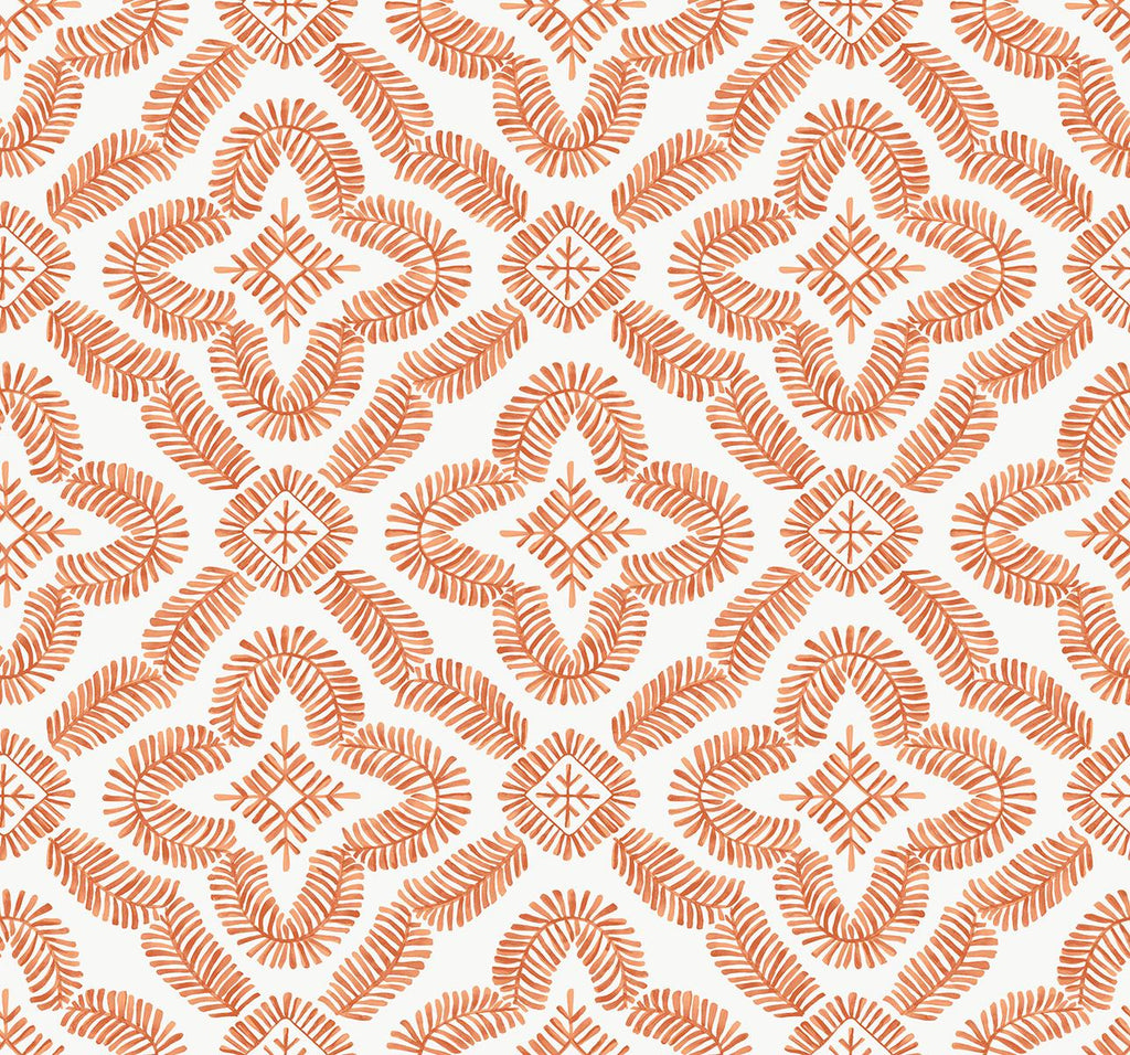 Seabrook Talia Botanical Medallion Orange Wallpaper