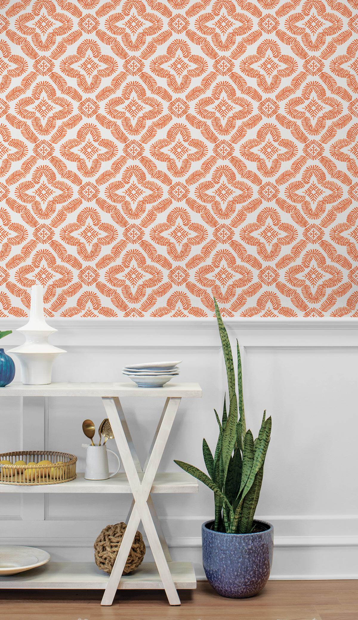 Seabrook Talia Botanical Medallion Orange Wallpaper