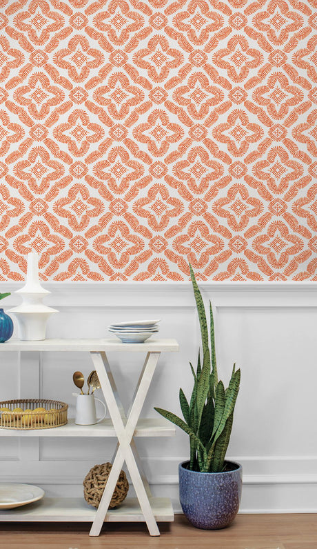 Seabrook Talia Botanical Medallion Orange Wallpaper