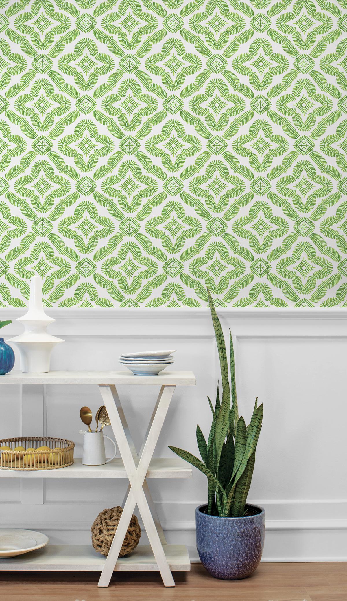 Seabrook Talia Botanical Medallion Green Wallpaper