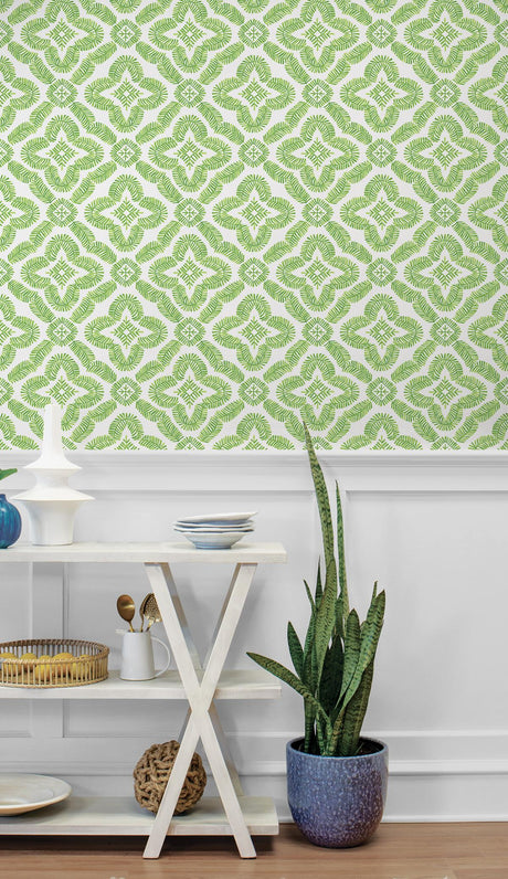 Seabrook Talia Botanical Medallion Green Wallpaper