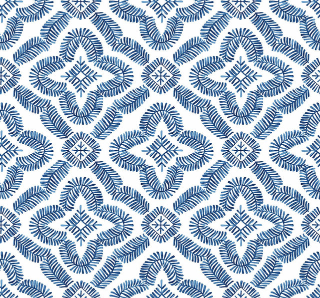 Seabrook Talia Botanical Medallion Cottage Blue Wallpaper