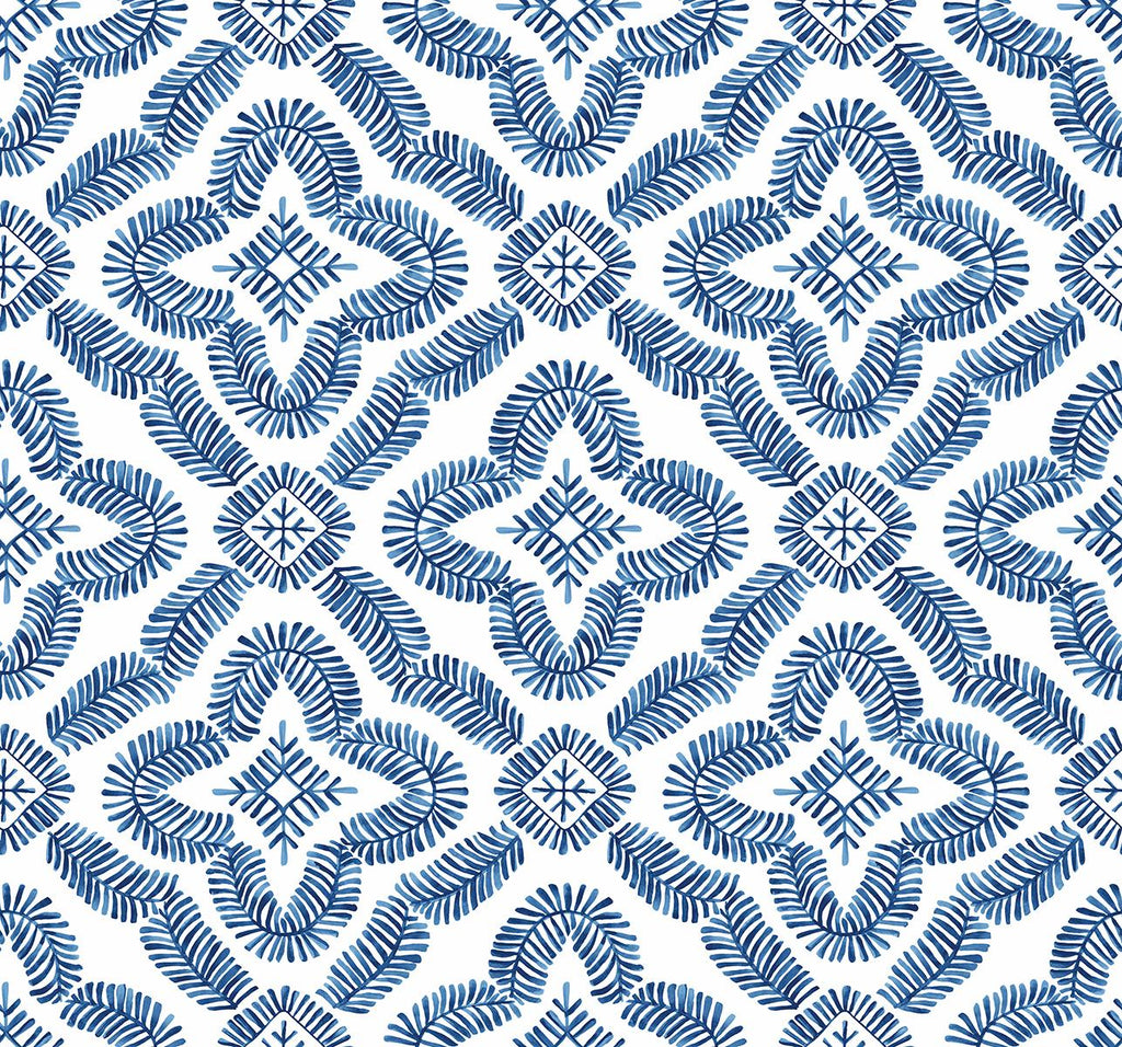 Seabrook Talia Botanical Medallion Blue Wallpaper